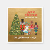 五つメリークリスマスのナツクラッカーおもしろいファミリー スタンダードカクテルナプキン (正面)