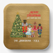 五つメリークリスマスのナツクラッカーおもしろいファミリー ペーパープレート (正面)