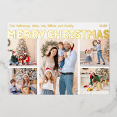 五はっきりした写モダンのメリークリスマス金ゴールド 箔シーズンカード (正面)