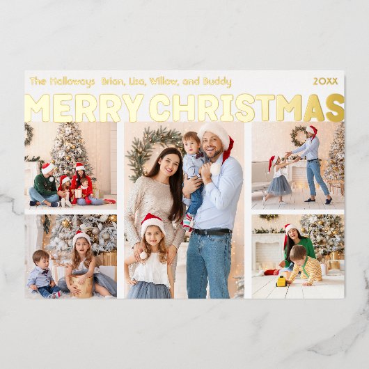 五はっきりした写モダンのメリークリスマス金ゴールド 箔シーズンカード (正面)