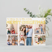 五はっきりした写モダンのメリークリスマス金ゴールド 箔シーズンカード (立ち正面)
