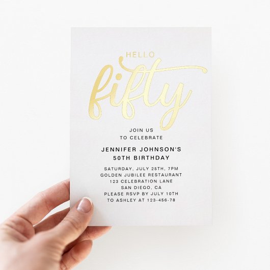 五エレガント十誕生日金ゴールド 箔招待状