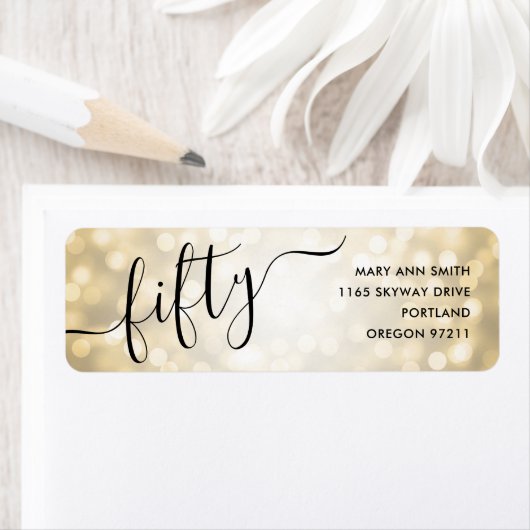 五エレガント十金ゴールドグリッター灯50誕生日 ラベル (インサイチュ)