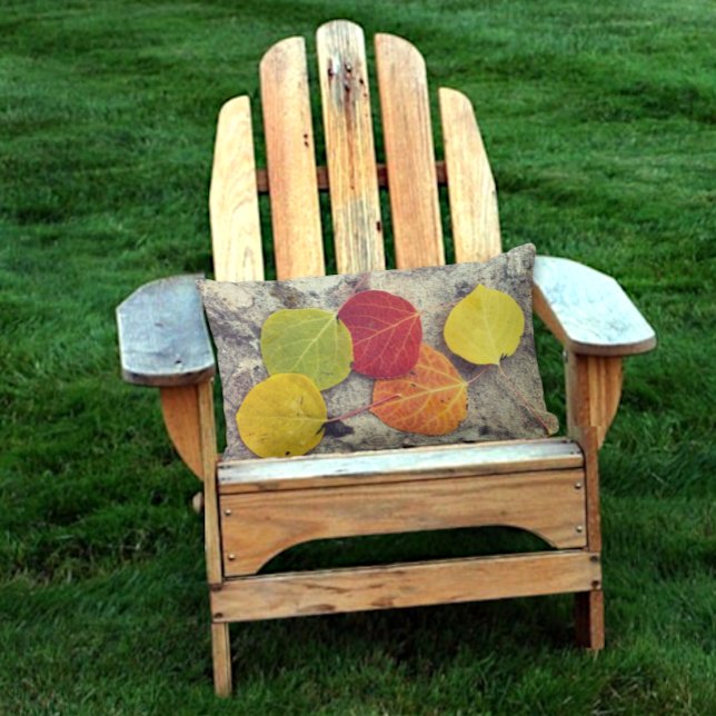 五カラフル素朴秋《植物》アスペン葉写真写真 アウトドアクッション (same design on both sides of lumbar pillow)