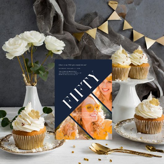 五スタイリッシュ十 | 50誕生日3写真 招待状