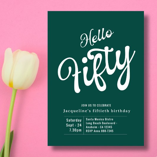 五万緑モダン白50誕生日 招待状