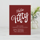 五万赤モダン白50誕生日 招待状 (スタンド正面)