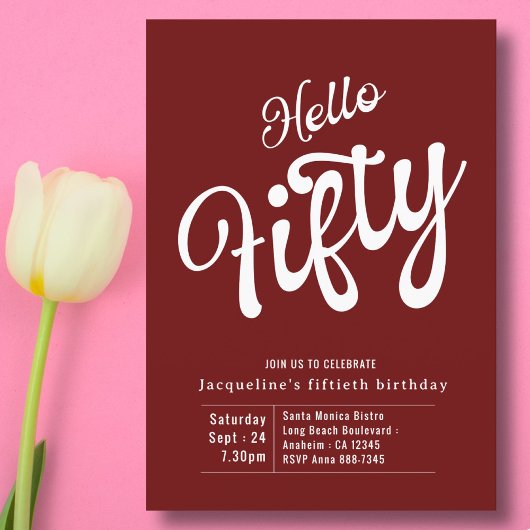 五万赤モダン白50誕生日 招待状