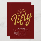 五万赤モダン金ゴールド50誕生日 招待状 (正面/裏面)