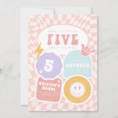 五人は生き生きとしている | ガールズ5thレトロスケーター誕生日 招待状 (正面)