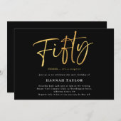 五十モダンシンプル誕生日黒金ゴールド50 招待状 (正面/裏面)