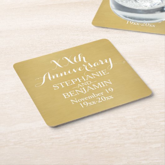五十周年結婚等パーソナライズされた スクエアペーパーコースター (アングル)