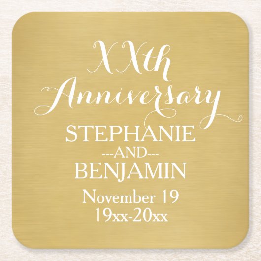 五十周年結婚等パーソナライズされた スクエアペーパーコースター (正面)