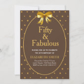 五十才で素敵な茶色の背景に金色の星 招待状 (正面)