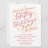 五十歳で素敵なピンクとゴールドの輝き 招待状 (正面)