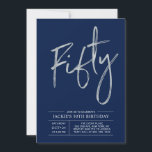 五十 |ブラシモダンーシルバー50th誕生日パーティー 招待状<br><div class="desc">こ祝の40歳の誕生日のパーティの招待状とスタイリッシュお前の特別な日。このデザインは、ネイビーブルー&シルバーカラーコンボでクリーンなレイアウトを備えたシックなブラシスクリプト"Fifty"を備えている。私のショップBaraBomDesignでは、より多くのデザインやパーティーの供給が利用可能である。</div>
