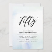 五十 |ブルーウォーター・カラー50th誕生日パーティー 招待状 (正面)