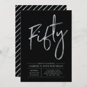 五十 |モダンブラック&シルバー50thバースデーパーティー 招待状 (正面/裏面)