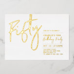 五十 |モダン金ゴールド50th Birthday Party Foil Invite 箔招待状<br><div class="desc">50祝歳の誕生日パーティースタイリッシュフォイルの招待で特別な日。このデザインは、クリーンなレイアウトとシックな金ゴールドフォイル文字"Fifty"を備えている。ホイル実在ススタンプ色(金ゴールド、シルバー、バラ金ゴールド)を選択できる。私のショップBaraBomDesignでは、より多くのデザインやパーティーの供給が利用可能である。</div>