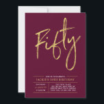 五十 |モダン金ゴールド&ブルゴーニュ50th誕生日パーティー 招待状<br><div class="desc">こ祝の40歳の誕生日のパーティの招待状とスタイリッシュお前の特別な日。このデザインは、ブルゴーニュの赤と金ゴールドの色のコンボでクリーンなレイアウトを備えたシックなブラシスクリプト"Fifty"を備えている。私のショップBaraBomDesignでは、より多くのデザインやパーティーの供給が利用可能である。</div>