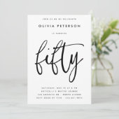 五十 | モダンB&W 50th Birthday Partyタイポグラフィ 招待状 (スタンド正面)