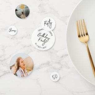 五十  白黒50モダン番目の誕生日写真 コンフェッティ