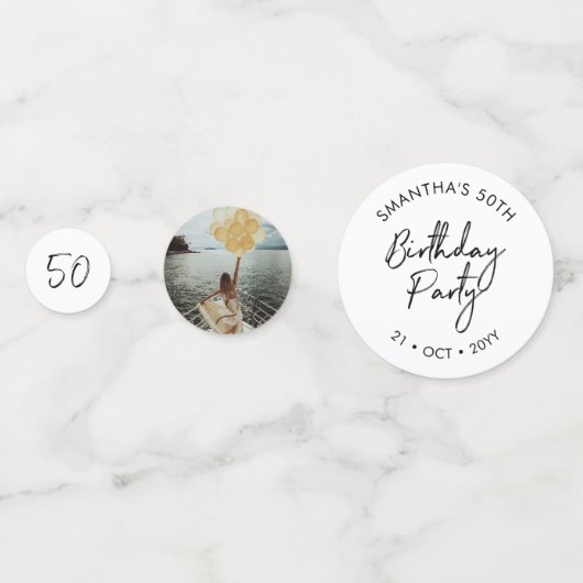 五十 |白黒50モダン番目の誕生日写真 コンフェッティ (正面)