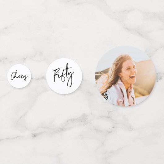 五十 |白黒50モダン番目の誕生日写真 コンフェッティ (裏面)