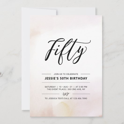 五十 |第ミニマル50回バースデーパーティー水彩画 招待状 (正面)