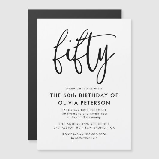 五十 | 第50回モダン白黒バースデーパーティー マグネット招待状 (正面/裏面)