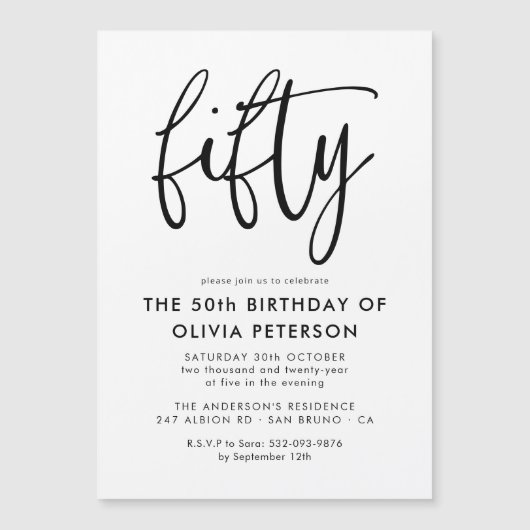 五十 | 第50回モダン白黒バースデーパーティー マグネット招待状 (正面)