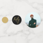 五十 |金ゴールドとブラックモダン50th誕生日パーティー コンフェッティ (裏面)