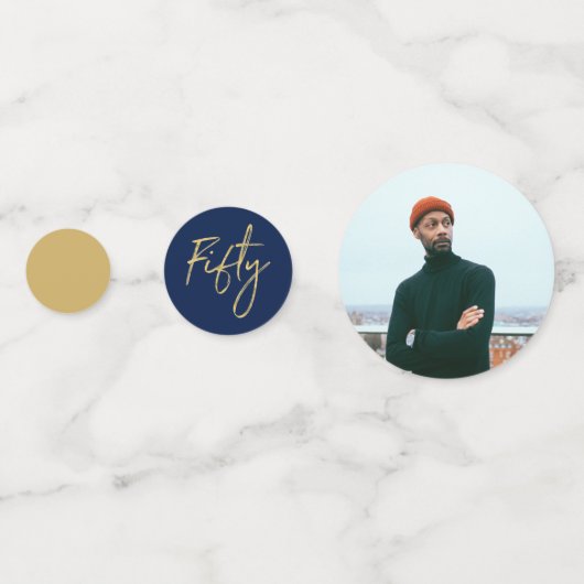 五十 |金ゴールドと海軍モダン50th誕生日パーティー コンフェッティ (裏面)