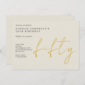 五十 | 金ゴールドモダン第50回バースデーパーティー招待 招待状 (正面/裏面)