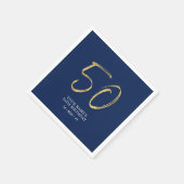 五十 |金ゴールド&ネイビーブルーレタリング50誕生日 スタンダードカクテルナプキン (角)