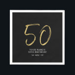 五十 |金ゴールド&ブラックレタリング50th Birthday Party スタンダードカクテルナプキン<br><div class="desc">このシンプルカスタムナプキンは50歳のバースデスタイリッシュィーパーティーに詳細を追加する。このデザインは、黒い背景に金ゴールド文字を備えたカスタムシックなレタリング「50」を備えている。マッチング招待状とパーティー用品は私のショップBaraBomDesignで利用可能。</div>