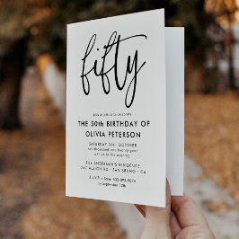 五十 | 50thモダン白黒誕生日折り畳み 招待状