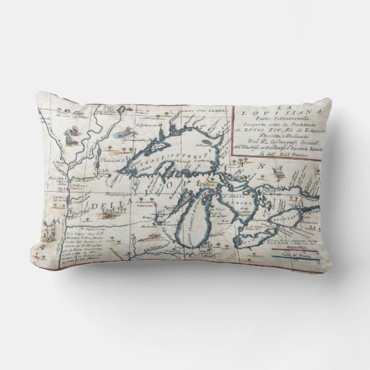 五大湖のヴィンテージの地図、17世紀 ランバークッション (正面)