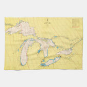 五大湖の航海のな図表の地図 キッチンタオル (横)