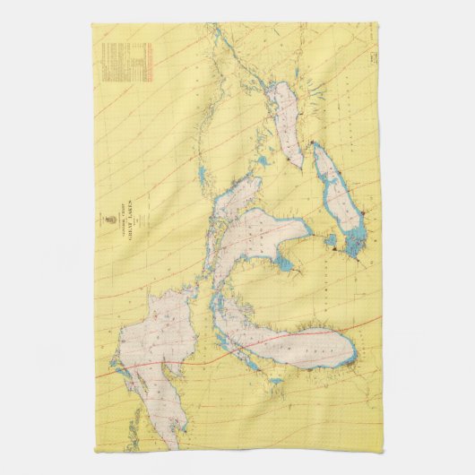 五大湖の航海のな図表の地図 キッチンタオル (縦)