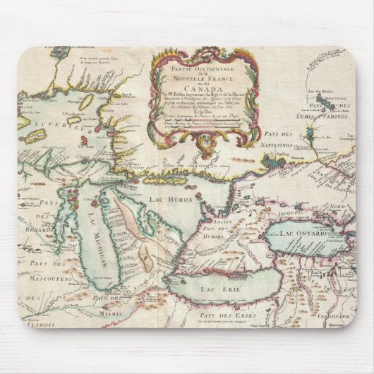 五大湖(1755年)のヴィンテージの地図 マウスパッド (正面)