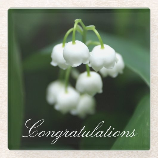 五月の白いユリ ガラスコースター (正面)