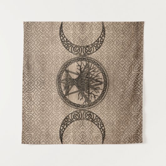 五月星と生命の木を持つトリプルムーン タペストリー (正面(横))