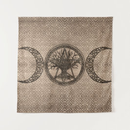 五月星と生命の木を持つトリプルムーン タペストリー