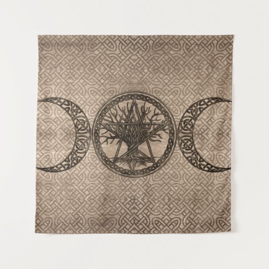 五月星と生命の木を持つトリプルムーン タペストリー (正面)