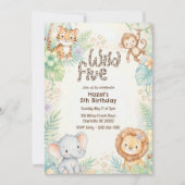 五歳の誕生日おめでとう ジャングルサファリの動物たち Wild Five 招待状 (正面)