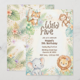 五歳の誕生日おめでとう ジャングルサファリの動物たち Wild Five 招待状