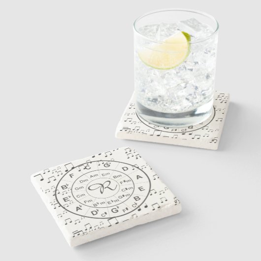 五番目音楽のパーソナライズなモノグラムの円 ストーンコースター (横)