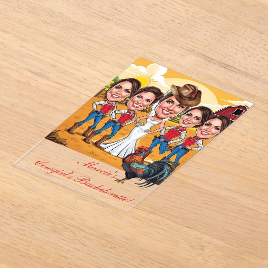 五素朴女性のカーボーイバチェロレッテ アクリル招待状 (レイダウン)