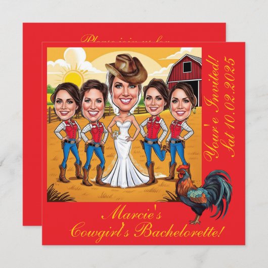 五素朴女性のカーボーイバチェロレッテ 招待状 (正面/裏面)